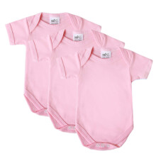 Baby Bodysuits, Baby Vests, Newborn Vests, Cotton Short Sleeved Newborn Bodysuit, British Made for Boys or Girls, 3 Pack, Pink, 12-18 Months