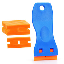 Plastic Safety Scraper Car Sticker Remover Glass Scraper Ceramic Hob Scraper with 10 Pcs Double Edge Plastic Scraping Replacement for Removing Decals