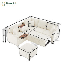 HOMAIRE Beige Chenille Corner Sofa with Sleep