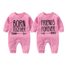 Baby Twins Bodysuits Born Together Friends Forever Newborn Cute Baby Clothes Infant Romper Unisex Twin Outfits(Pink BF 3m)