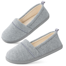 Womens' Memory Foam Comfort Knit House Shoes Light Weight Terry Cloth Loafer Slippers with Anti-Skid Rubber Sole Light Grey 6 UK