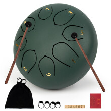 6 Inches 15 CM Steel Tongue Drum-8 Notes C Major Tuned Percussion Instrument-Handpan Drum with Bag, Music Book, Mallets and Finger Picks(Green)