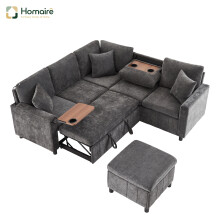 HOMAIRE Grey Chenille Corner Sofa with Sleep