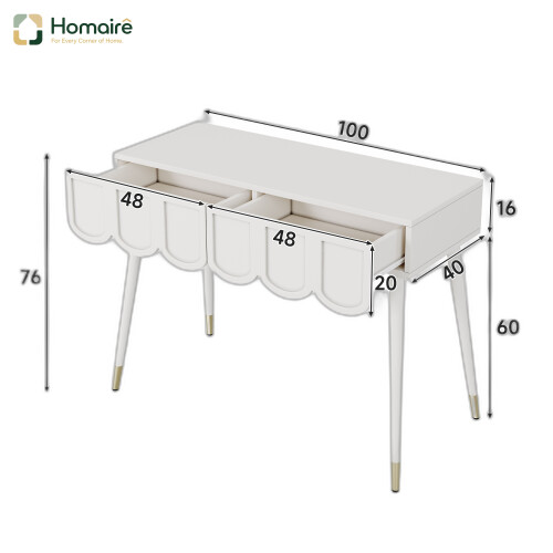 HOMAIRE White Vanity Table with 2 Drawers