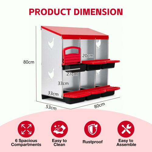 HOMAIRE 6-Compartment Red Chicken Nesting Box 1