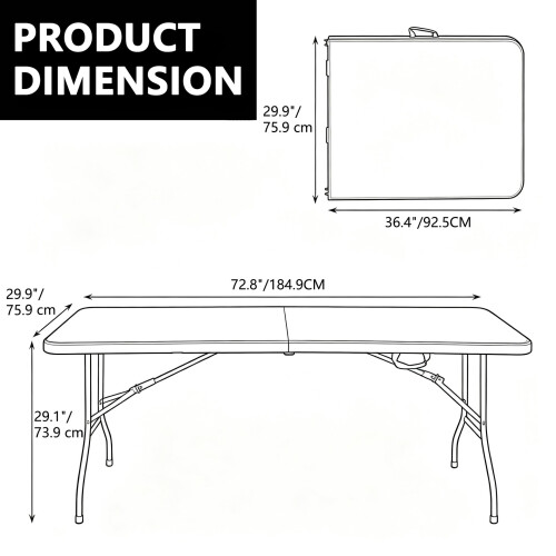 HOMAIRE 6ft Folding White Portable Table 1