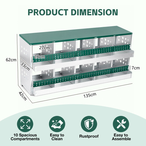 HOMAIRE 10-Compartment Green Chicken Nest Box 1