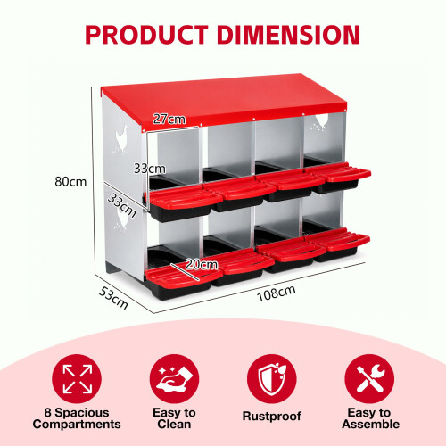 HOMAIRE 8-Compartment Red Chicken Nesting Box 1