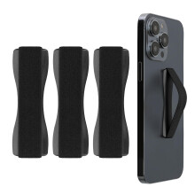 Finger Holders For Smartphones - Set of 3 Self Adhesive Elasticated Finger Holder Straps for Phones - Black