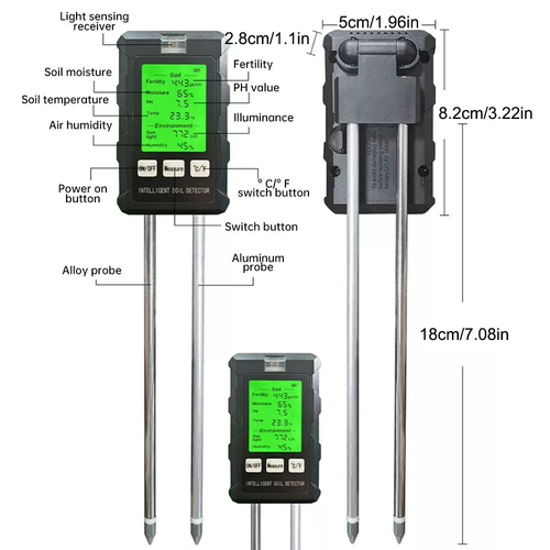 6-in-1 PH Tester Sunlight Soil New Moisture Meter Detector Temperature Humidity 1