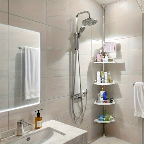 4 Tier Telescopic Bathroom Wall Corner Shelf Rack Shower Caddy Storage Organizer