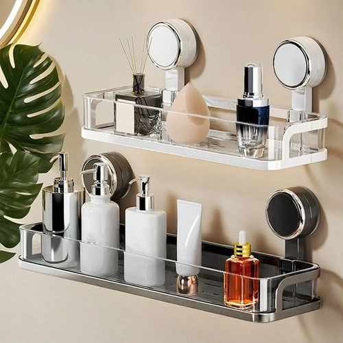 Clear Shower Caddy Suction Cup No-Drilling Removable Bathroom Wall Shelf Basket 1