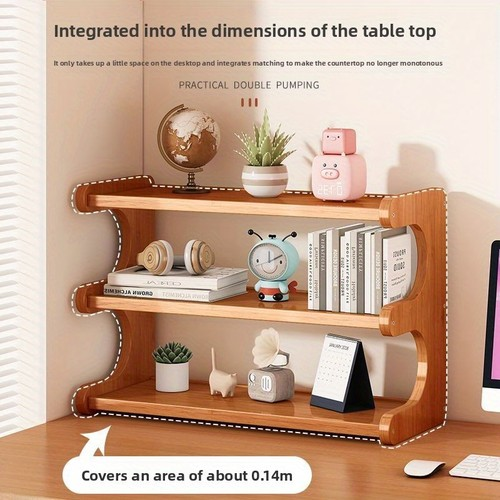 3 Tier Bamboo Desktop Organizer Stand Bookcase Table Rack Kitchen Storage Shelf 1