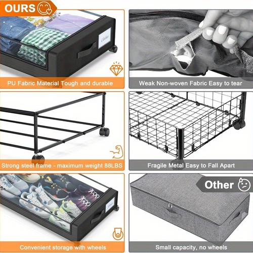 2Ã— Large Underbed Storage Box on Wheels Lid Under Bed Sofa Dustproof Organize UK 1