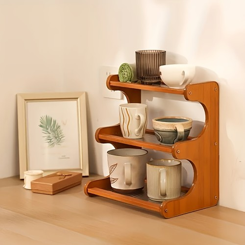 3 Tier Bamboo Desktop Organizer Stand Bookcase Table Rack Kitchen Storage Shelf 2
