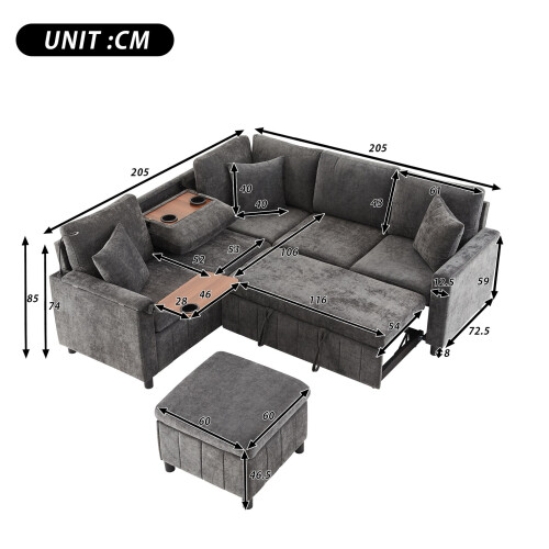 HOMAIRE Grey Chenille Corner Sofa with Sleep 1