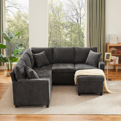 HOMAIRE Grey Chenille Corner Sofa with Sleep 2
