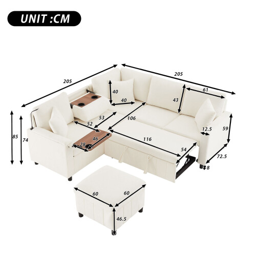 HOMAIRE Beige Chenille Corner Sofa with Sleep 1