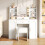 HOMAIRE White Vanity Table with LED Mirror & Stool 4