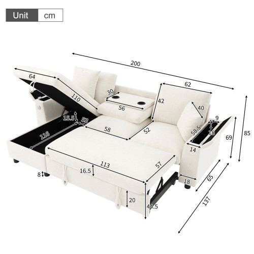 HOMAIRE Beige L-Shaped Sofa Bed with Storage 1