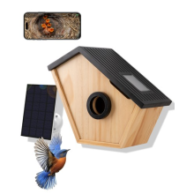 Smart Bird Box with Camera 4MP WiFi Solar Powered Wooden Nesting House Live View