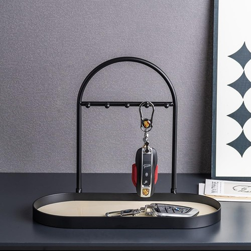 Modern Metal Key Holder & Organizer - Oval Entryway Tray with Multiple Hooks UK