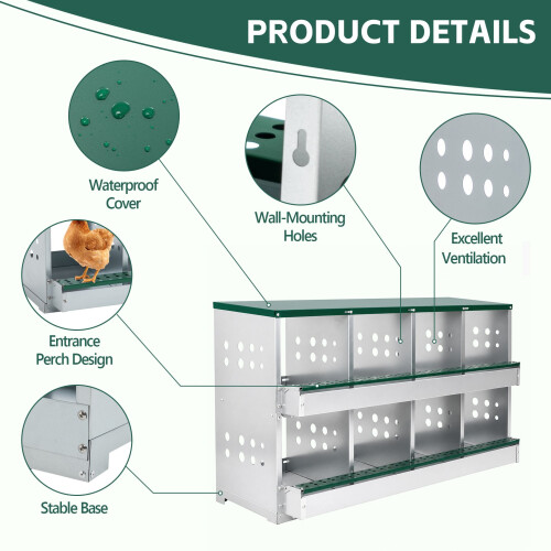 HOMAIRE 8-Compartment Green Chicken Nesting Box 2