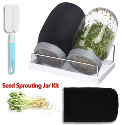 2PCS Seed Sprouting Jar Kit with Lids Stand Tray Sprouts Maker Germinator CLEAR