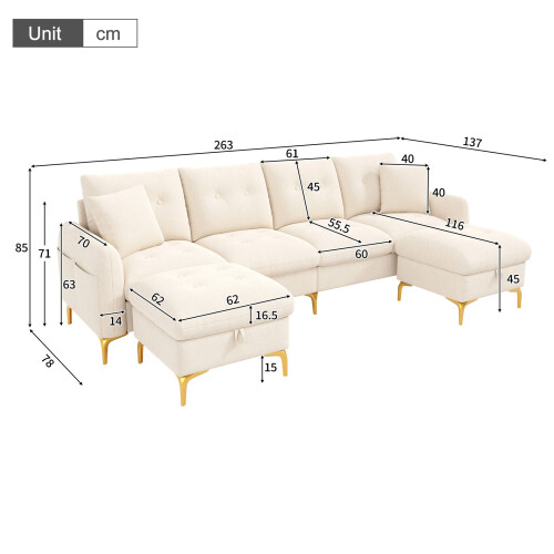 HOMAIRE 4-Seater U-Shaped Beige Modular Sofa 1