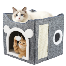 Large Cat Cave for Pet House with Fluffy Ball Hanging and Scratch Pad