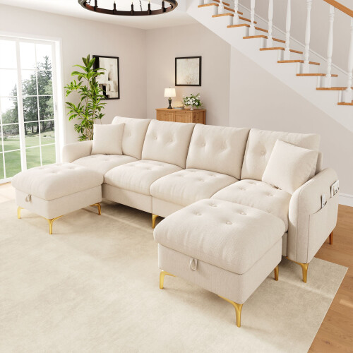 HOMAIRE 4-Seater U-Shaped Beige Modular Sofa 2