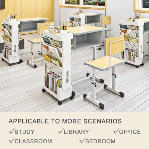 5 Tier Mobile Bookshelf Cart Movable Book Storage Rack Rolling Bookcase White 2