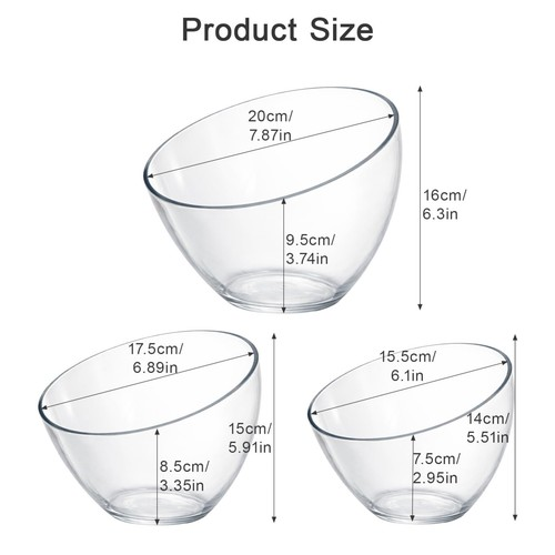 Angled Plastic Bowls 3 Pack Clear Acrylic Salad & Candy Serving Bowls 1