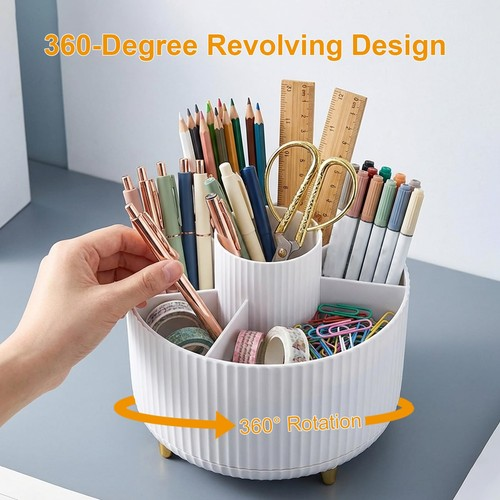 360 Â Rotating Desktop Storage Box, 5-Grid Pen Holder, Office, School, Home Use 2