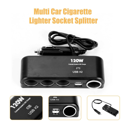 4 Way Multi Car Cigarette Lighter Socket Splitter USB Charger Power Adapter 12V