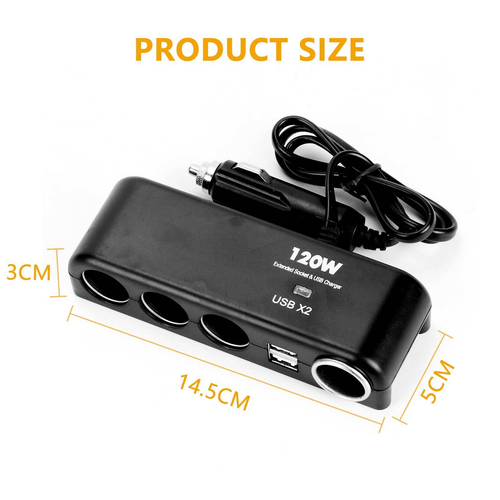 4 Way Multi Car Cigarette Lighter Socket Splitter USB Charger Power Adapter 12V 2