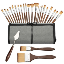 25PCS Multi-Shape Paint Brush Set w/ Case, Nylon Bristles for Acrylic Oil Paint