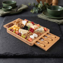 Multi-purpose Bamboo Serving Tray with Slide-out Drawer, Cheese Board