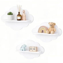 3Pcs White Cloud Floating Shelves Wavy Wall Storage Set for Kid Room,Living Room