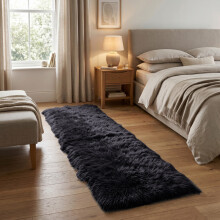 (60 x 220 cm (Small Runner), Black) Shaggy Rug Soft Faux Fur Fluffy Non Slip Rugs 450GSM Bath Door Mats