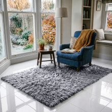 (140 x 200 cm (Medium All Rounder), Grey) Shaggy Rug Soft Faux Fur Fluffy Non Slip Rugs 450GSM Bath Door Mats