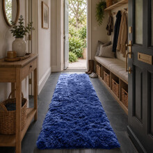 (80 x 300 cm (Large Runner), Navy Blue) Shaggy Rug Soft Faux Fur Fluffy Non Slip Rugs 450GSM Bath Door Mats