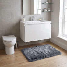 (50 x 80 cm (Vanity/Wash Basin), Grey) Shaggy Rug Soft Faux Fur Fluffy Non Slip Rugs 450GSM Bath Door Mats