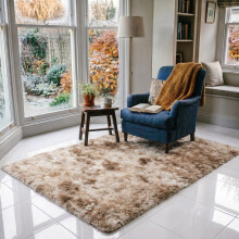 (140 x 200 cm (Medium All Rounder), Tye Dye Beige) Shaggy Rug Soft Faux Fur Fluffy Non Slip Rugs 450GSM Bath Door Mats