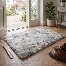 (60 x 110 cm (Door Mat), Tye Dye Light Grey) Shaggy Rug Soft Faux Fur Fluffy Non Slip Rugs 450GSM Bath Door Mats
