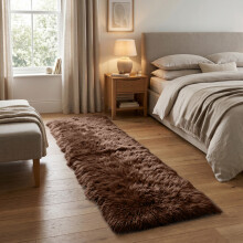 (60 x 220 cm (Small Runner), Brown) Shaggy Rug Soft Faux Fur Fluffy Non Slip Rugs 450GSM Bath Door Mats