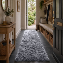 (80 x 300 cm (Large Runner), Grey) Shaggy Rug Soft Faux Fur Fluffy Non Slip Rugs 450GSM Bath Door Mats