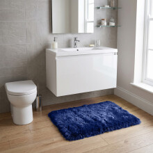 (50 x 80 cm (Vanity/Wash Basin), Navy Blue) Shaggy Rug Soft Faux Fur Fluffy Non Slip Rugs 450GSM Bath Door Mats
