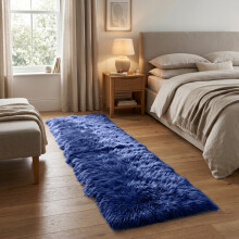 (60 x 220 cm (Small Runner), Navy Blue) Shaggy Rug Soft Faux Fur Fluffy Non Slip Rugs 450GSM Bath Door Mats