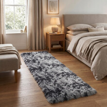 (60 x 220 cm (Small Runner), Tye Dye Grey) Shaggy Rug Soft Faux Fur Fluffy Non Slip Rugs 450GSM Bath Door Mats